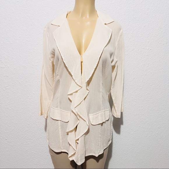 Chico’s Size 2 Off White Ruffle Tunic - Picture 4 of 7